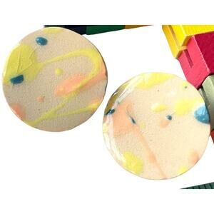 Handmade Paint Splatter Round Geometric Ceramic Disk Earrings